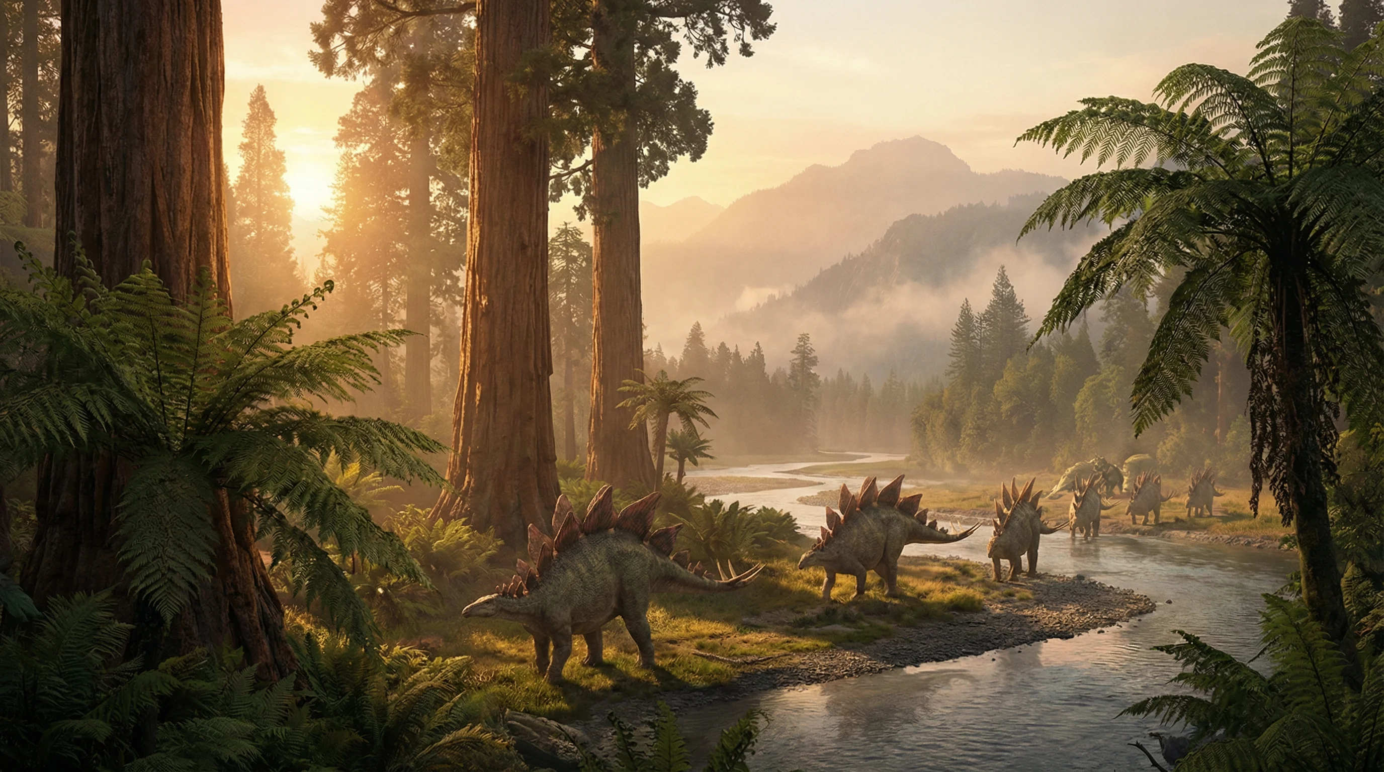 史前黄昏中漫步的剑龙群，侏罗纪棋牌探险营 开元棋牌官网 摄影展作品