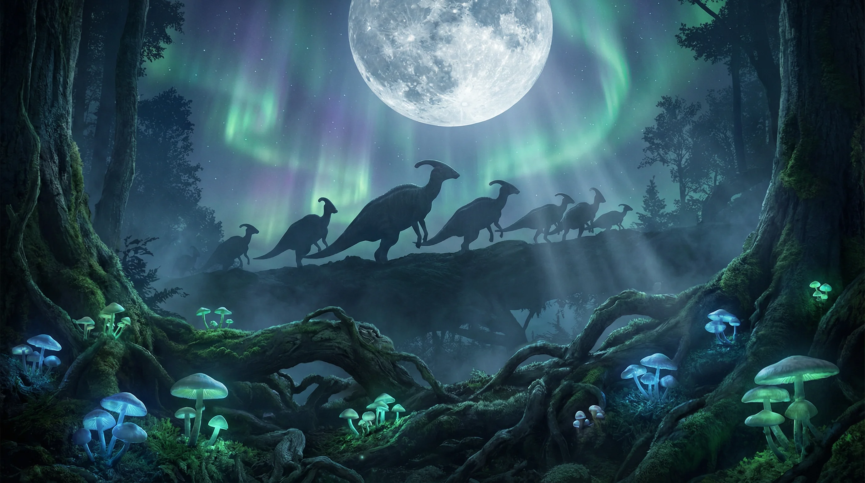 月光下的副栉龙剪影，侏罗纪棋牌探险营 开元棋牌官网 摄影展作品